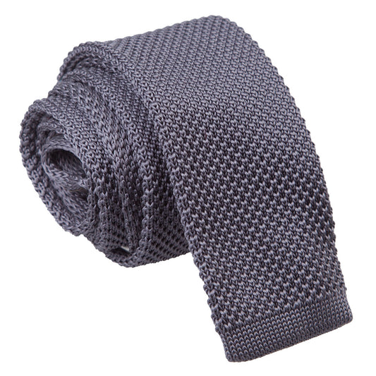 Cravate fine en tricot uni - Anthracite