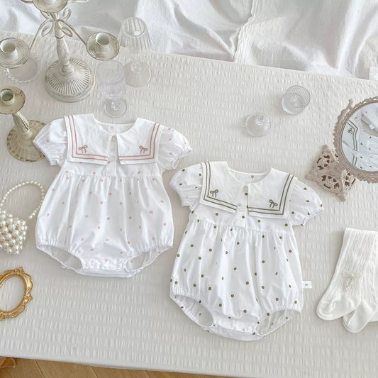 Summer Arrival Baby Girls Cute Short Sleeves Crew Neck Dots Pattern