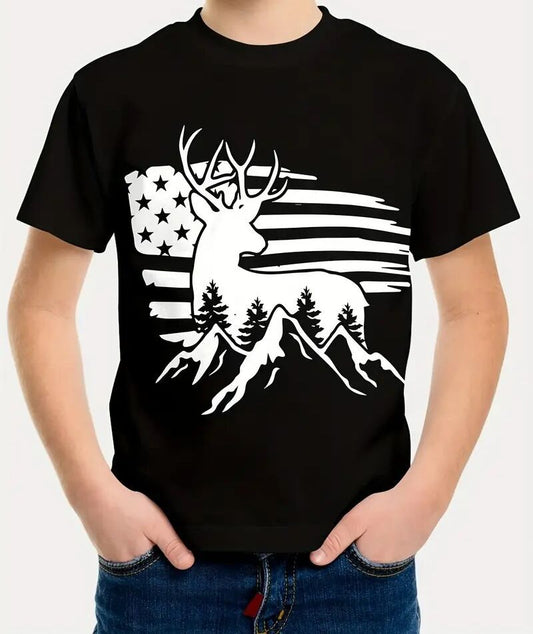 Men Deer Print Short Sleeve T-Shirt
