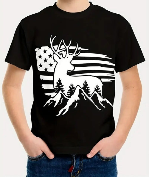 Men Deer Print Short Sleeve T-Shirt