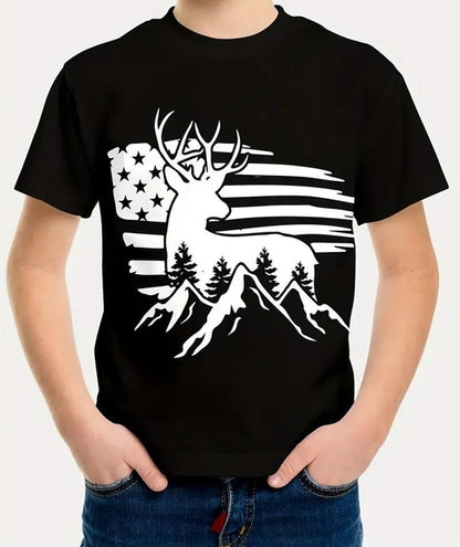 Men Deer Print Short Sleeve T-Shirt
