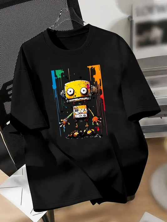 Men Colorful Robot Print Short Sleeve T-Shirt