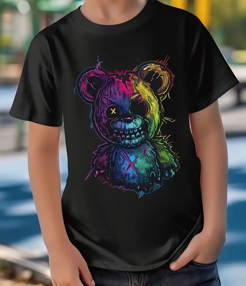 Men Colorful Bear Print Short Sleeve T-Shirt