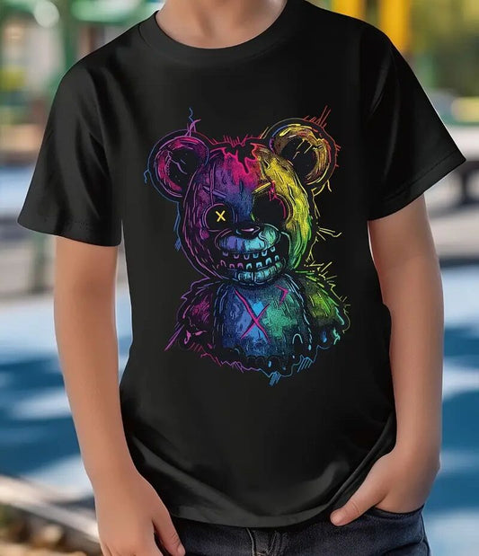 Men Colorful Bear Print Short Sleeve T-Shirt