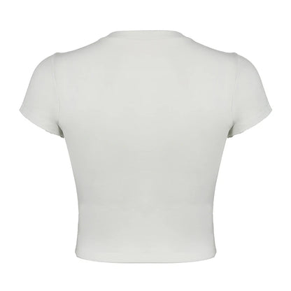 CIBBAR Harajuku Animal Print Crop Top Basic White Short Sleeve
