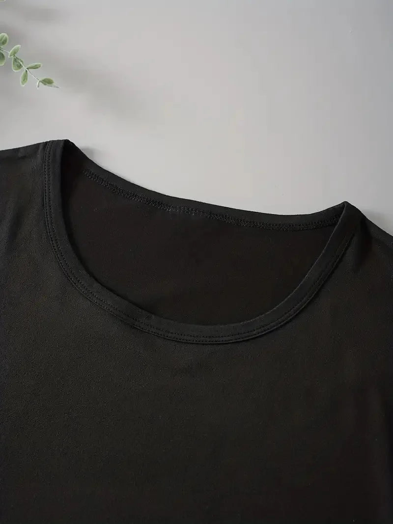 Cute Print Solid Crew Neck T-Shirt, Short Sleeve Casual Every Day Top