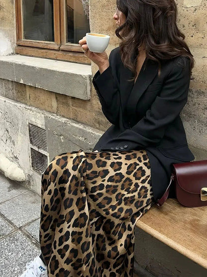 ASDS 2024 Women Fashion Leopard Print Skirt Vintage High Waist Midi