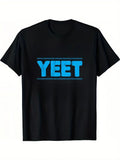 Men Blue YEET Lettering Printed Short-Sleeved T-Shirt