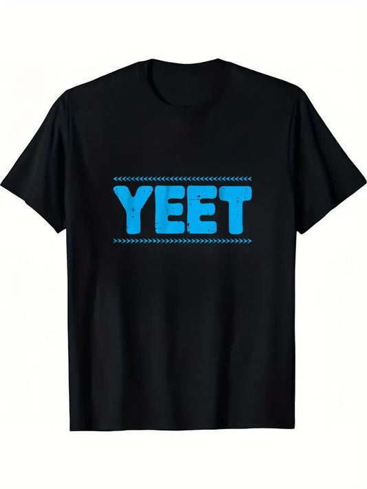 Men Blue YEET Lettering Printed Short-Sleeved T-Shirt