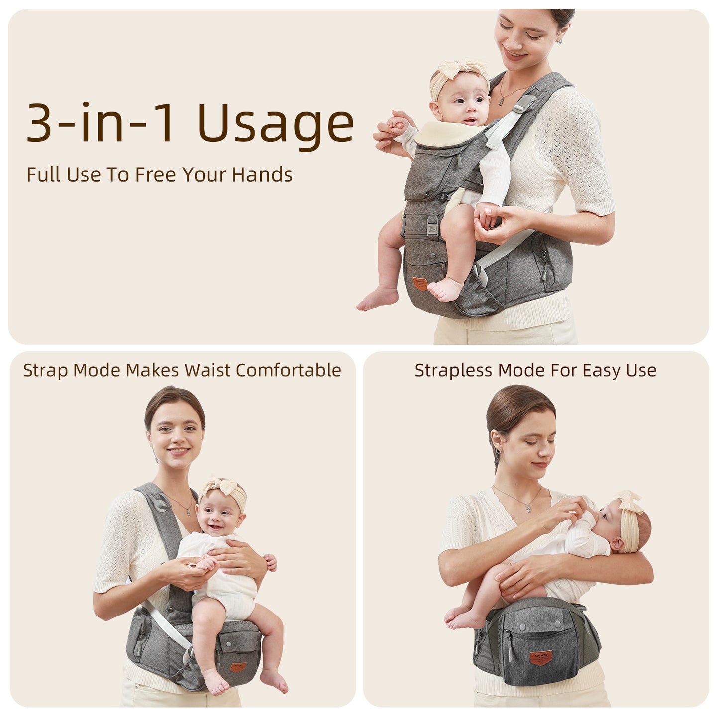 Porte-bébé ergonomique 3 en 1 et siège pour hanches