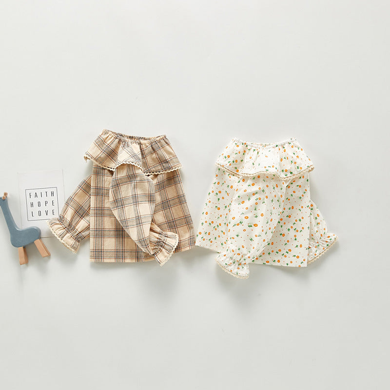 Chemise à manches longues à carreaux/fleurs pour enfants filles, nouvelle collection automne 
