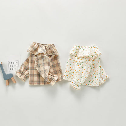 Chemise à manches longues à carreaux/fleurs pour enfants filles, nouvelle collection automne 