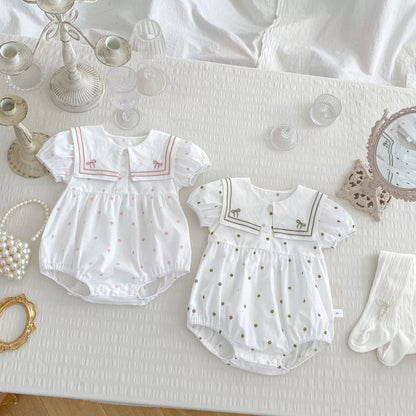 Été Arrivée Bébé Filles Mignon Manches Courtes Col Rond Motif Pois 