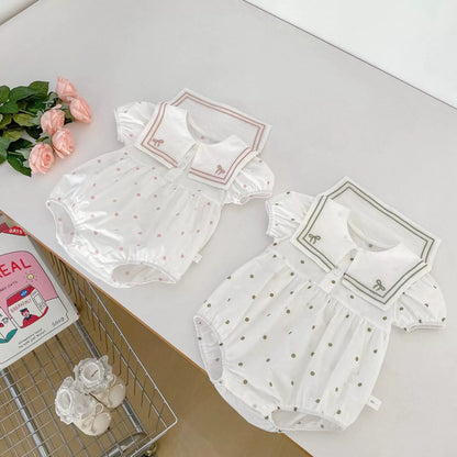 Été Arrivée Bébé Filles Mignon Manches Courtes Col Rond Motif Pois 