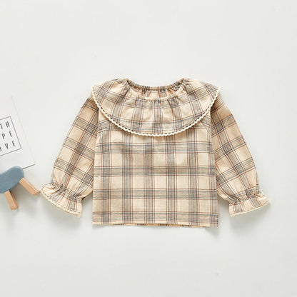 Chemise à manches longues à carreaux/fleurs pour enfants filles, nouvelle collection automne 