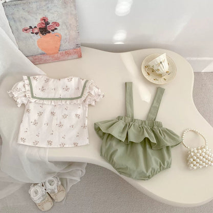 Haut à manches courtes et grenouillère à motif floral pour bébé fille 