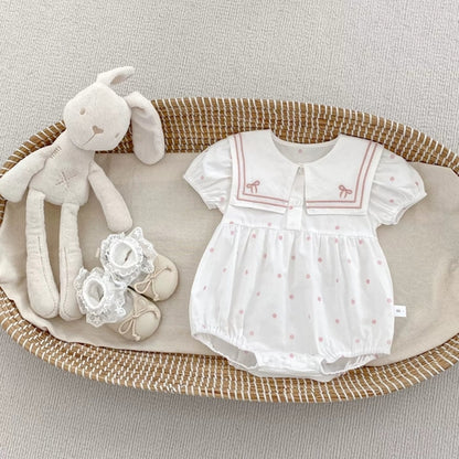 Été Arrivée Bébé Filles Mignon Manches Courtes Col Rond Motif Pois 