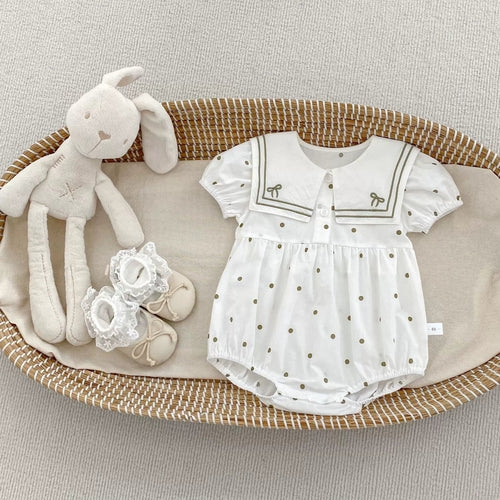 Été Arrivée Bébé Filles Mignon Manches Courtes Col Rond Motif Pois 