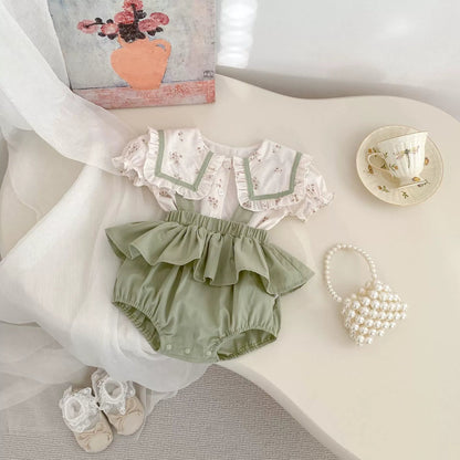 Haut à manches courtes et grenouillère à motif floral pour bébé fille 