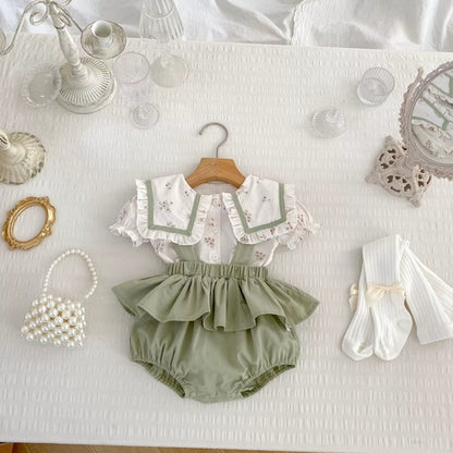 Haut à manches courtes et grenouillère à motif floral pour bébé fille 