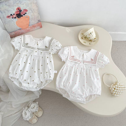 Été Arrivée Bébé Filles Mignon Manches Courtes Col Rond Motif Pois 