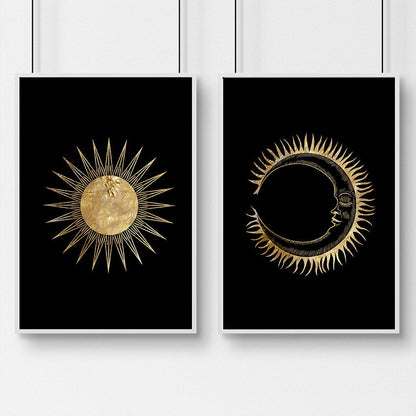 Sun and moon wall art | set of 2 wall art prints