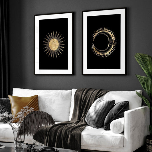 Sun and moon wall art | set of 2 wall art prints