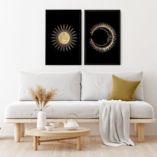 Sun and moon wall art | set of 2 wall art prints