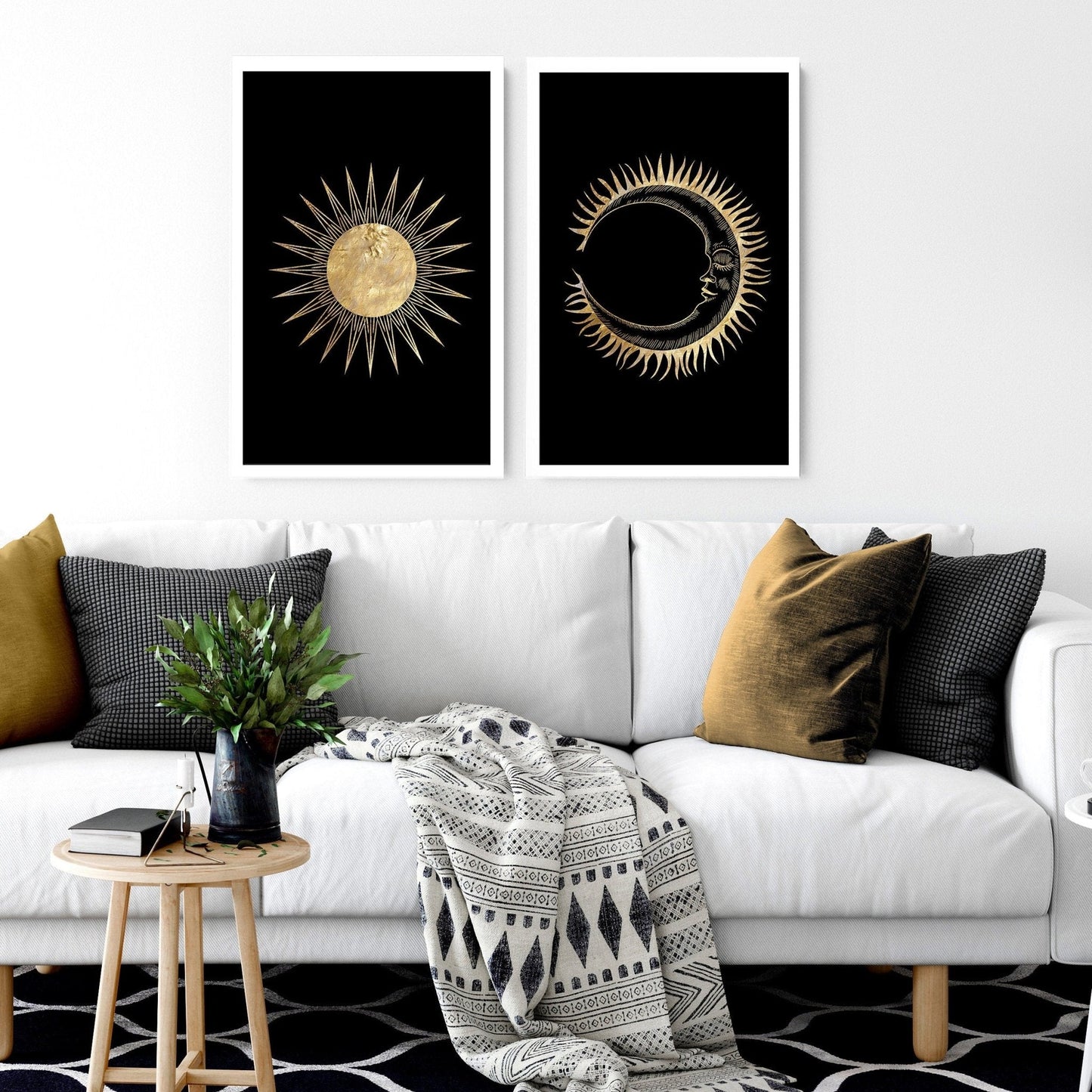 Sun and moon wall art | set of 2 wall art prints